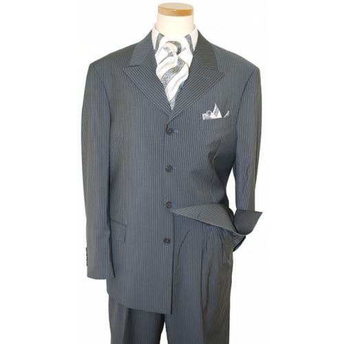 Earvin Magic Johnson Medium Grey With White Pinstripes Super 120'S Wool Suit MZ40926